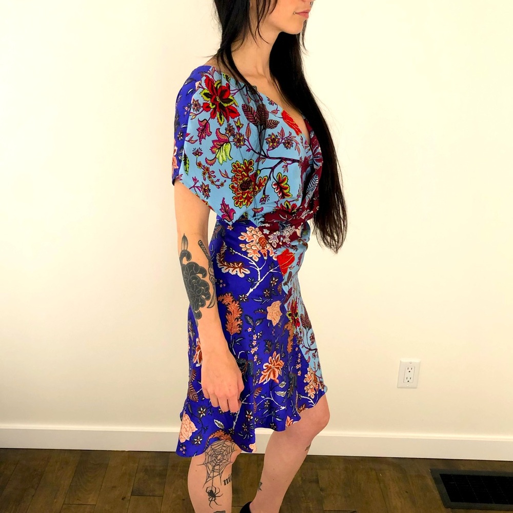 Diane von Furstenberg Multi Floral Faux Wrap silk Dress